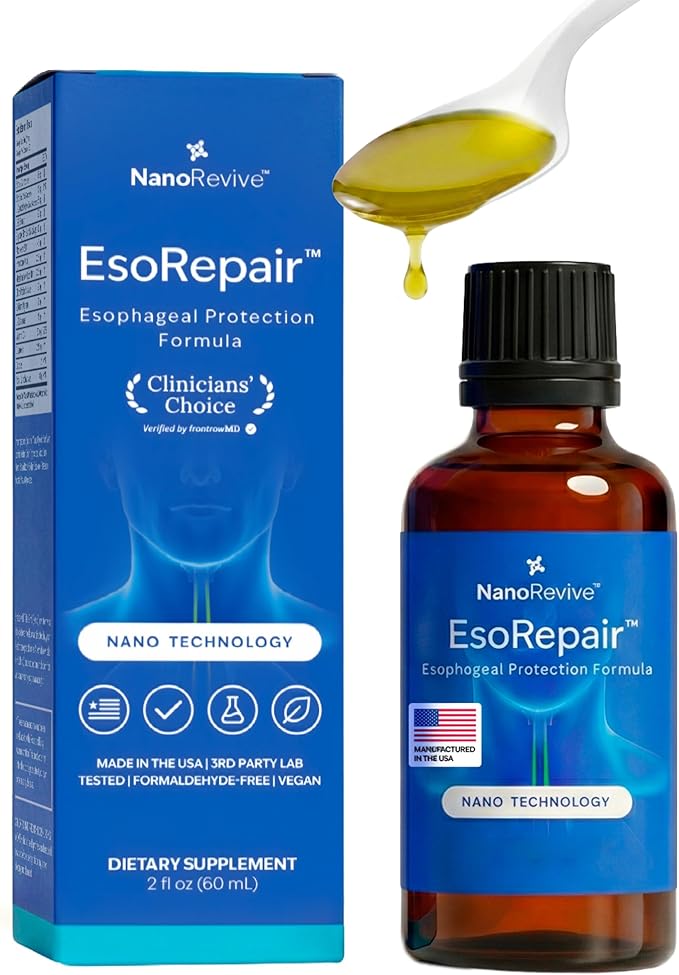 EsoRepair Nano Esophageal &amp Stomach Health Supplements for Men &amp Women - Digestive Comfort - Slippery Elm Bark Zinc L-Carnosine &amp Aloe Vera Extract - Non-GMO &amp Dairy Free