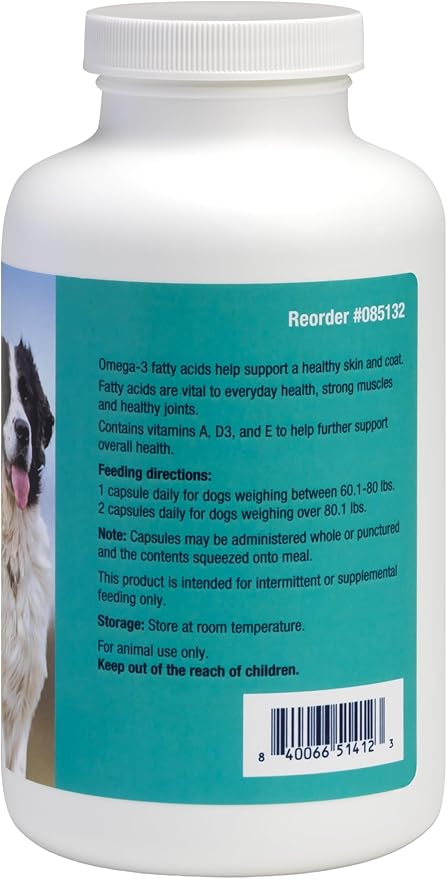 Covetrus Omega-3 Soft Gels for Large Dogs – Essential Fatty Acids with Vitamins A E &amp D3 – Skin Coat &amp Joint Supplement – 250 Count