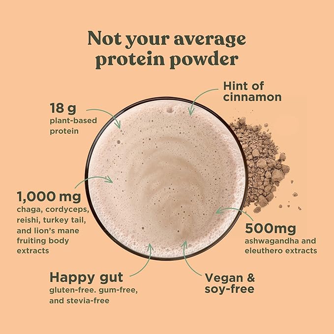 Four Sigmatic Organic Vegan &amp Plant Protein Powders | with Mushrooms Adaptogens | Gluten Free Non-GMO | Vanilla &amp Unflavored