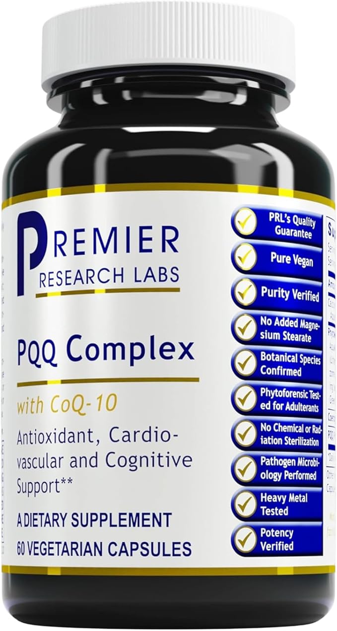 Premier Research Labs Premier PQQ Complex with CoQ10 - Coenzyme Q10 Co Q 10 Supplement with Pyrroloquinoline Quinone (PQQ) for Antioxidant Brain &amp Heart Support - 60 Vegetarian Capsules
