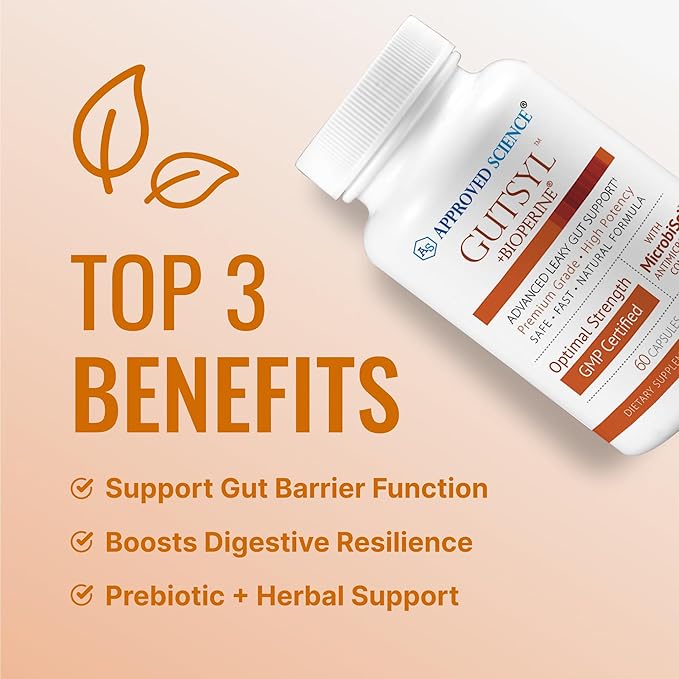 Approved Science® Gutsyl- Leaky Gut Supplement- Protect GI Tract with Aloe Vera Marshmallow Root Licorice and Slippery Elm- Contains Prebiotic and BioPerine- 3 Month Supply