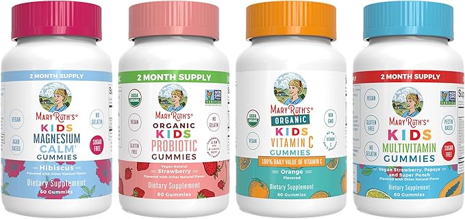 MaryRuth Organics Multivitamin Probiotic Magnesium Calm and Vitamin C Gummies for Kids | Clean Label Project Verified® | Vitamins for Immune Support &amp Overall Health | Vegan Non-GMO Gluten Fr