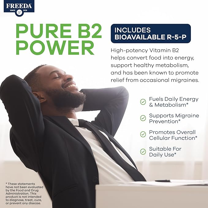 FREEDA Vitamin B2 400 mg Supplement with Riboflavin-5-Phosphate – High Potency B2 Vitamins Riboflavin 400mg per Serving for Energy Metabolism &amp Nervous System – Vegan VIT B 2 Small Tablets (60 C