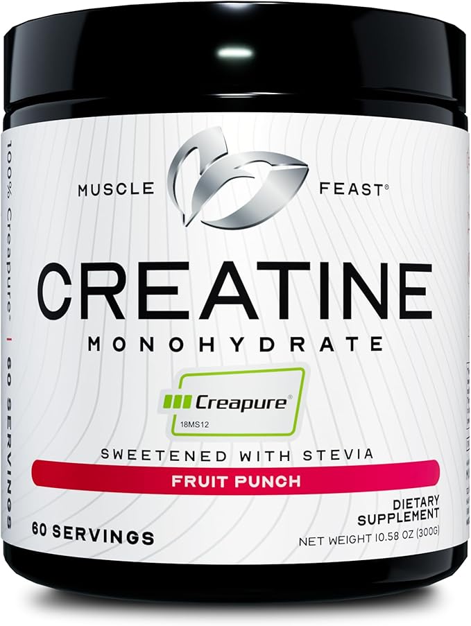 Muscle Feast Creapure Creatine Monohydrate - Unflavored 300g (x1) and Fruit Punch 300g (x1) - Vegan Keto Friendly Gluten-Free Easy to Mix Muscle Recovery Supplement Creatine for Muscle Growth