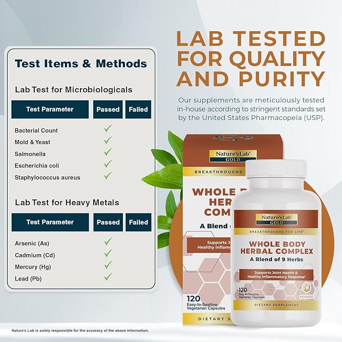Nature's Lab Gold Whole Body Herbal Complex - Turmeric Boswellia Ginger Green Tea Rosemary - 120 Capsules (60 Day Supply)