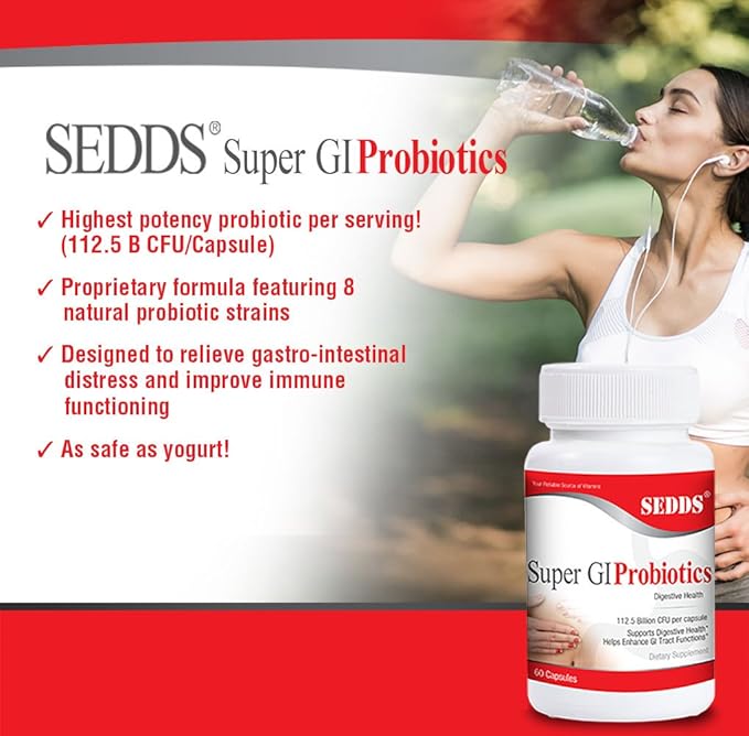 Super GI Probiotics 112.5 Billion CFU per Serving Supports Digestive Health &amp May Relieve Gastrointestinal Distress | Highest Potency 8 Strain Formula | 60 Capsules