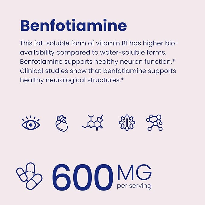 VHC Vitamin B1 Benfotiamine 600mg Supplement- 5X Time Fat-Soluble Thiamine Vitamin B1- Max Boost Bioavailable Thiamine B1 Levels Veggie CapsulesNon-GMO Soy Free- Made in USA (120 Counts)