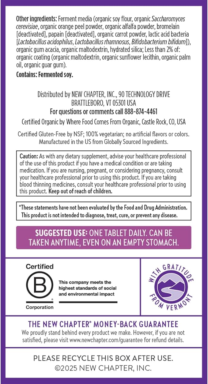 New Chapter Women’s Multivitamin 40+ extra B6 &amp B12 Biotin for Hair Growth D3 Vit C Zinc for Immune &amp Stress Support Gentle on an Empty Stomach One Daily Non-GMO Gluten-Free 72 Table