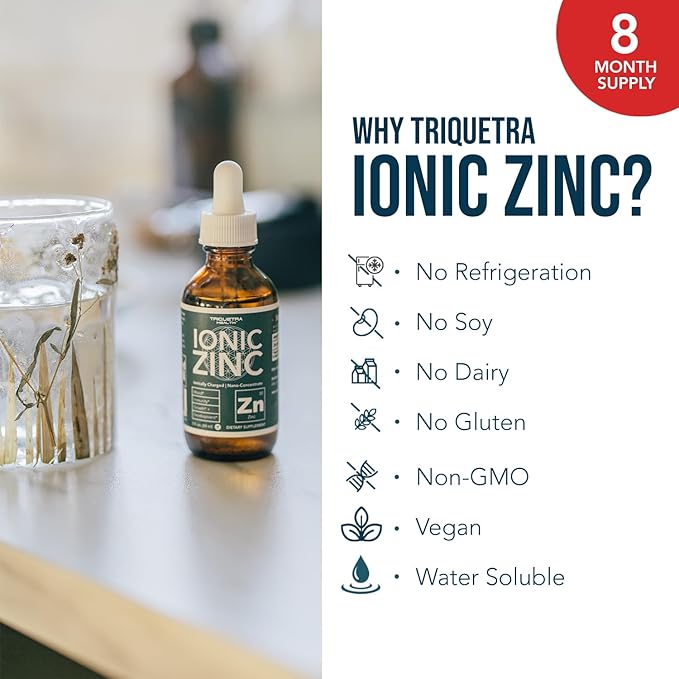 Ionic Liquid Zinc – 8 Month Supply Adjustable Dosing for Adults – High Absorption Vegan Glass Bottle – Supports Immune System Brain &amp Thyroid Health – Essential Mineral Supplement (2 oz)