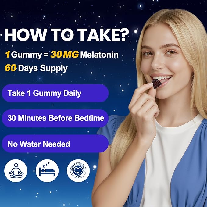 Adults Melatonin Gummies 30mg: Extra Strength Sugar Free Melatonin Gummies with Magnesium L-Theanine Chamomile Lavender Vitamin B12 B6 D3 - Nighttime Deep Zzz Aid Immune Support(120Count)