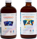 LIQUIDHEALTH Children's Complete Multivitamin &amp Attention Teens &amp Kids Liquid Vitamin Bundle for Children - Immune Support Improve Focus Concentration Boost Mood - Vegan Non-GMO Made in U