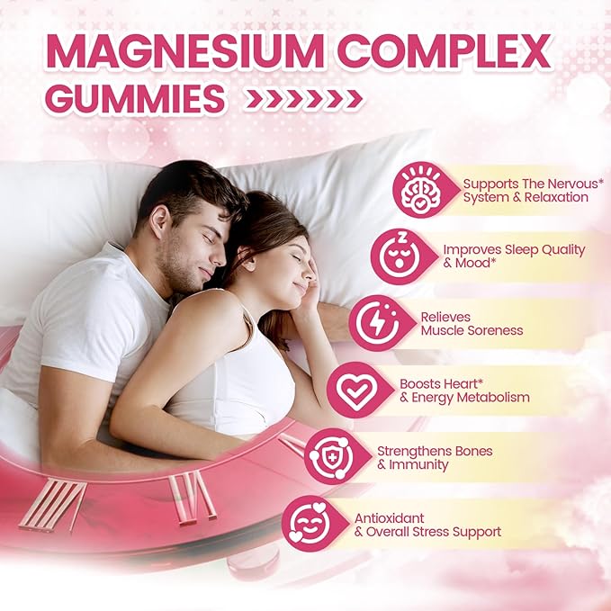 24-in-1 Magnesium Gummies 6183mg Magnesium Complex for Women and Men &amp Kids with Magnesiums Glycinate Citrate Malate Vitamin D3 K2 CoQ10 Zinc Potassium Sleep Heart Support Strawberry 2 Ba
