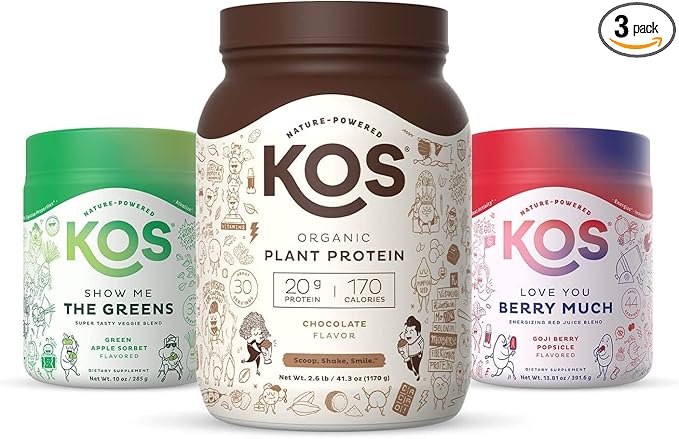 KOS PowerPlant Bundle (Organic Plant-Based Chocolate Protein Powder + Organic Reds Blend + Organic Greens Blend)