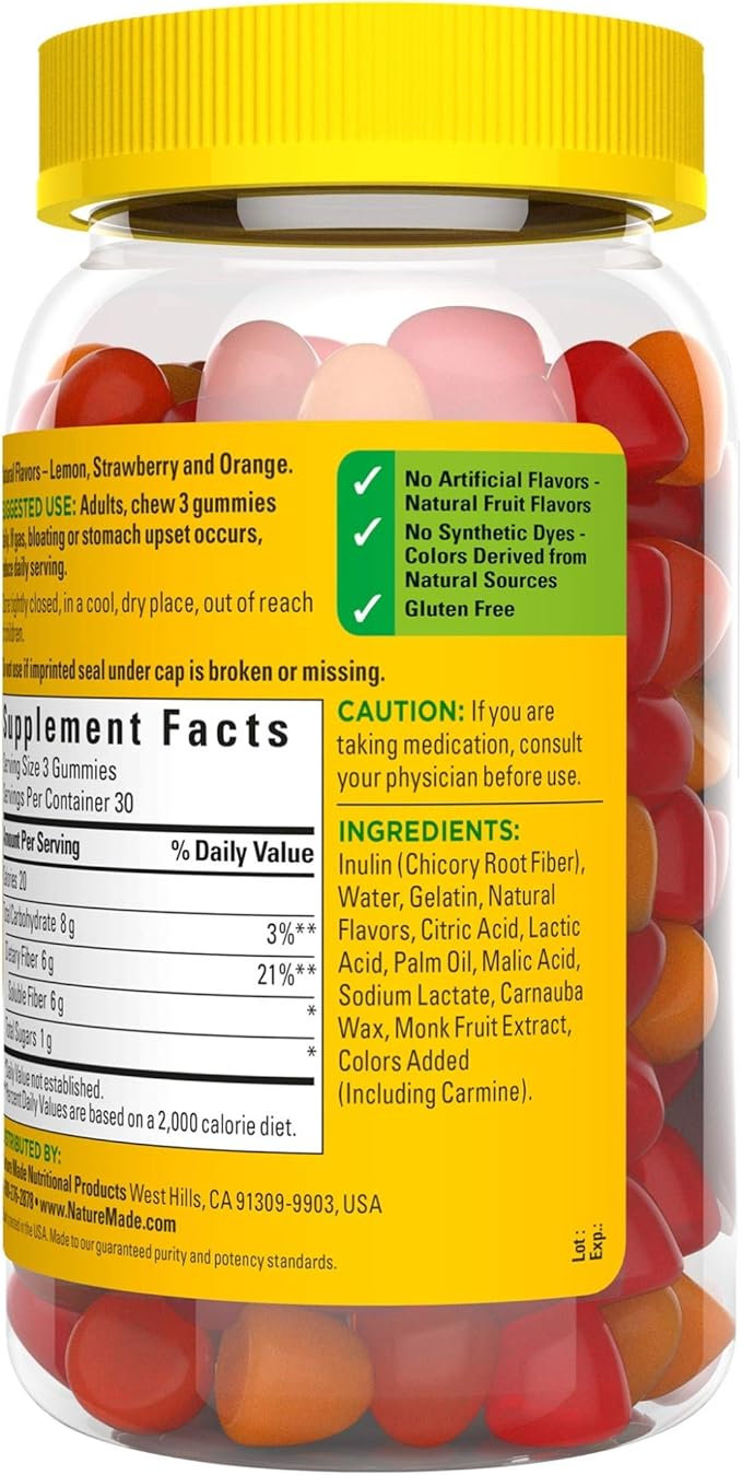Nature Made Fiber 6 g Dietary Supplement for Digestive Health Support 90 Fiber Gummies 30 Day Supply