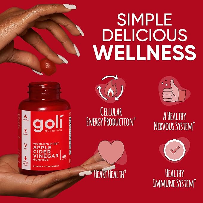 Goli Apple Cider Vinegar Gummies - Worlds First ACV Gummy with Vitamin B12 Beetroot &amp Pomegranate - Vegan Non-GMO Gluten-Free 180 Count (3 Pack)