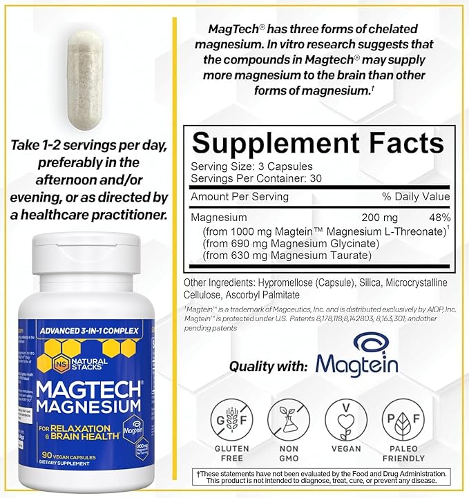 Natural Stacks Magtech Magnesium Value Bundle - 3 Forms of Magnesium - Featuring Magtein L-Threonate - Supports Relaxation and Brain Health* - 270 Total Capsules