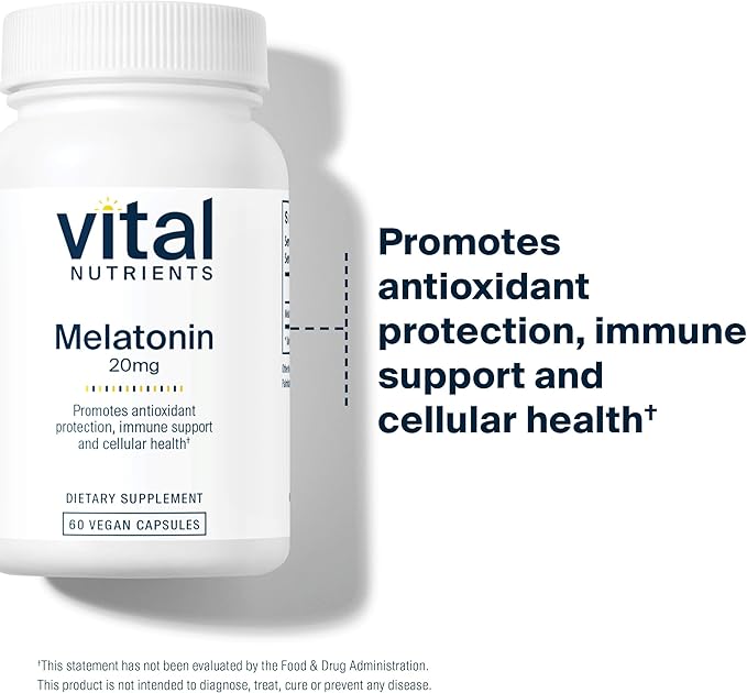 Vital Nutrients Melatonin 20mg - Vegan - Sleep Supplement to Support the Body's Natural Sleep Cycle* - Gluten Dairy Soy Free - 60 Capsules