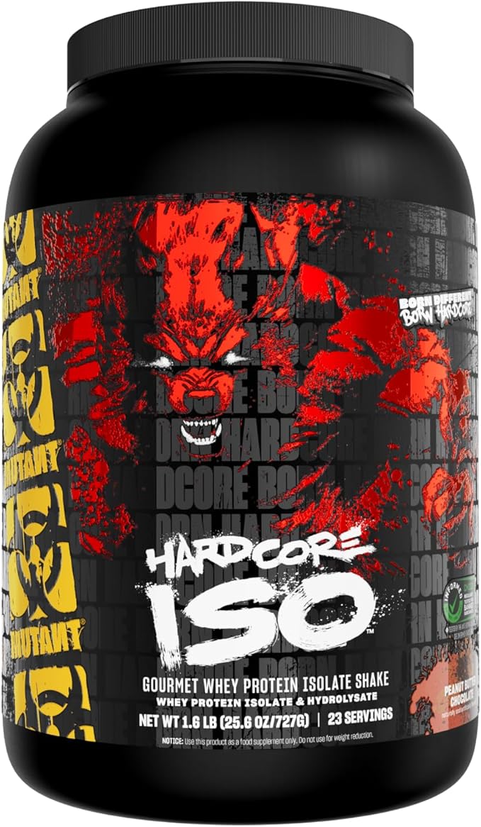 Mutant Harcore ISO Whey Protein Isolate Powder Acts Fast to Help Recover Build Muscle Bulk and Strength 1.6 lb (Peanut Butter Chocolate)