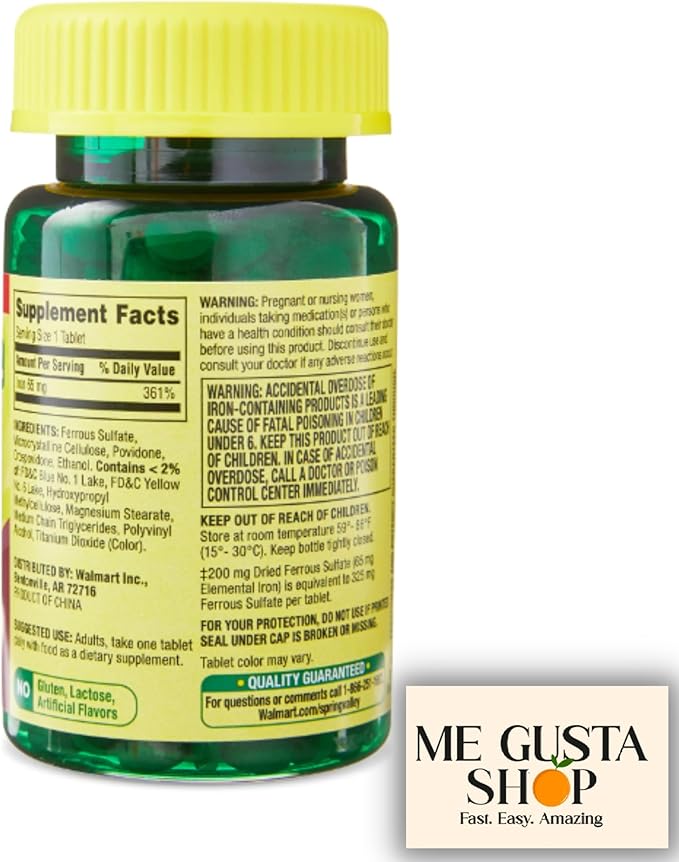 Spring Valley Iron Tablets Dietary Supplement Value Size 65 mg 200 Count (Pack 02) 400 Total Includes Pill Organizer