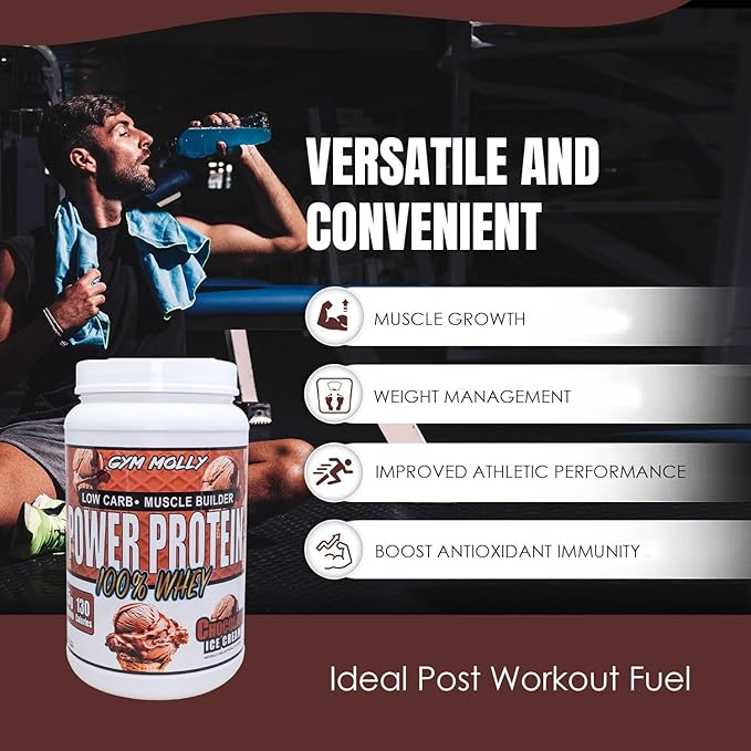 Gym Molly Power Protein Powder 100% Whey Protein Isolate 25g of Protein 5.5g BCAAs Fast Absorbing - Ready to Give You Fuel Around The Clock - 2lbs Chocolate Flavored