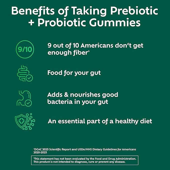 Benefiber Prebiotic Fiber Supplement Gummies with Probiotics for Digestive Health Assorted Fruit Flavors - 50 Count