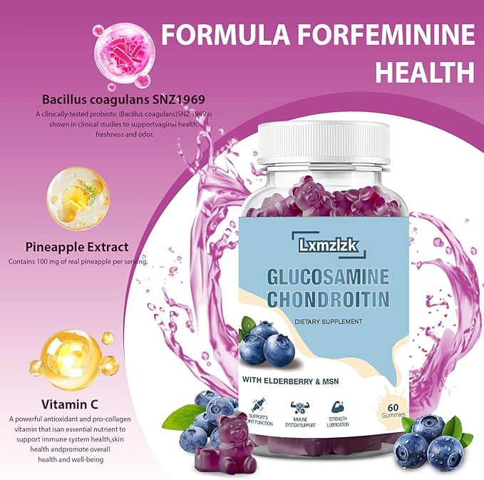 2 Packs 3000mg Glucosamine Chondroitin Gummies with MSM &amp Elderberry-Extra Strength Joint Health Flexibility Antioxidant Immune Support Supplement Gummy for Adults Men &amp Women 120 Cts (2)