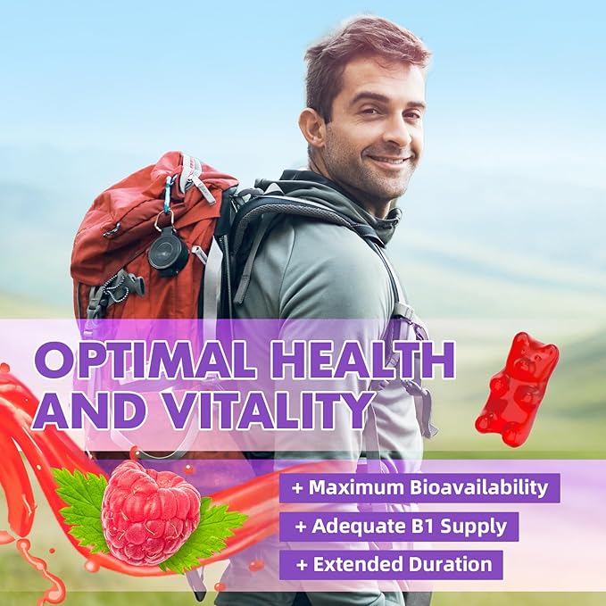 2 Pack Vitamin B1 Gummies 500mg for Adults &amp Kids – High Potency Thiamine B1 Supplement for Energy &amp Nervous System Support Sugar-Free Raspberry Flavor 120 Count