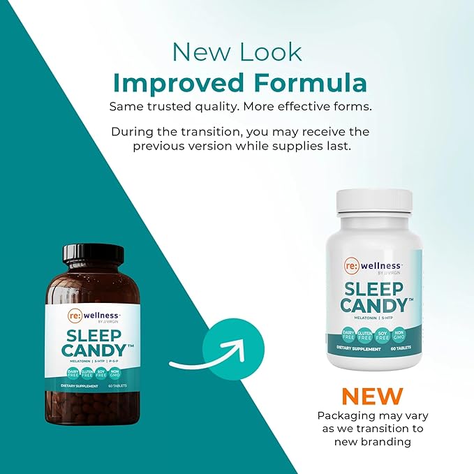 Reignite Wellness by JJ Virgin | Sleep Candy | Chewable 5-HTP Supplement with Inositol Vitamin B6 Melatonin &amp L-Theanine for Adults | Lemon Flavor | 60 Tablets
