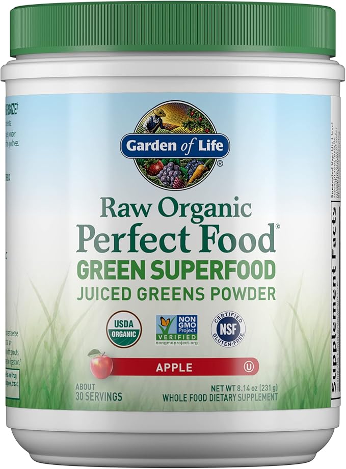 Garden of Life Raw Organic Perfect Food Green Superfood Juiced Greens Powder - Apple Flavor &amp Organic Vegan Vanilla Protein Powder 22g Complete Plant Based Raw Protein