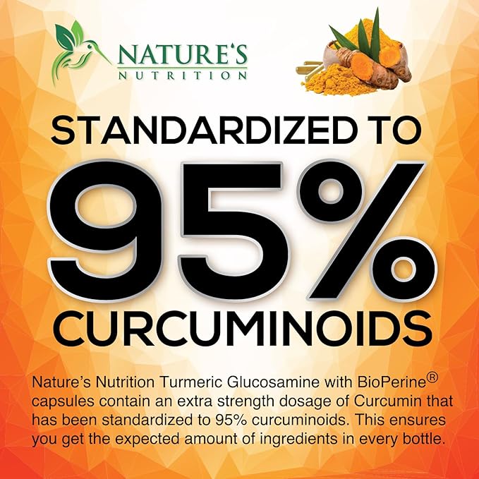 Turmeric Curcumin Supplement - 95% Curcuminoids with Glucosamine Ginger &amp MSM BioPerine Black Pepper Extract for Best Absorption Natural Vegan Joint Support Non-GMO Bottled in USA - 180 Capsu