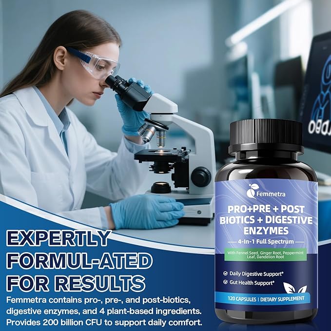 Digestive Enzymes Postbiotics Prebiotics Probiotics for Women &amp Men 200 Billion CFU 36 Probiotic Strains + Psyllium Husk - Supports Gut Digestive Vegan 60 Days