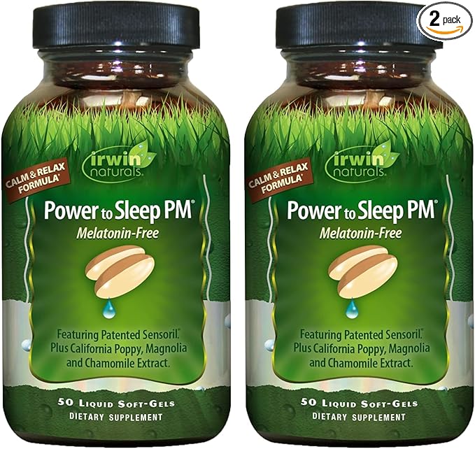 Irwin Naturals Power to Sleep PM Melatonin-Free – Natural Sleep Support with Ashwagandha Magnesium GABA &amp L-Theanine – Promotes Calm Mind Restful Sleep &amp Well-Being – 50 Soft-Gels (2 Pack)