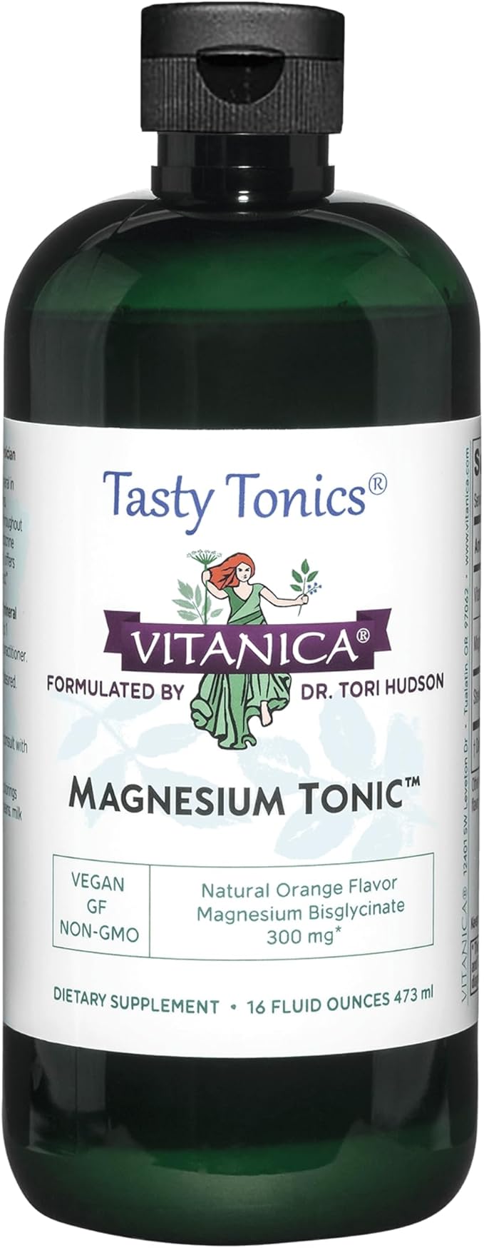 Vitanica Magnesium Tonic Liquid Magnesium Bisglycinate Chelate 300 mg with Vitamin B6 Dr Formulated Supplement Orange Flavor Vegan Gluten Free and Non-GMO16 fl oz