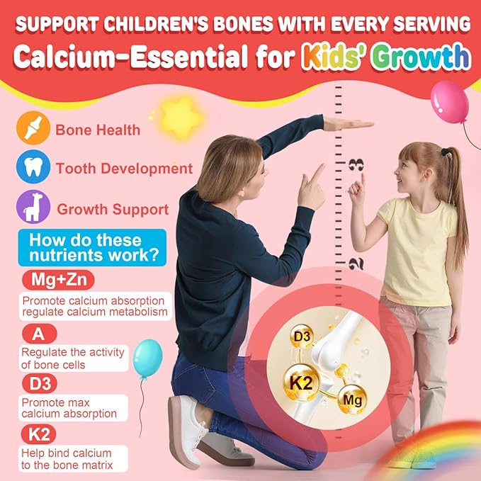 Kids Multivitamin Gummies + Calcium Probiotics Vitamin D3 C Methylated B12 &amp Methylfolate B6 A K2 E Zinc Prebiotics for Children Ages 4+ Clean &amp Sugar Free for Nutritional Support