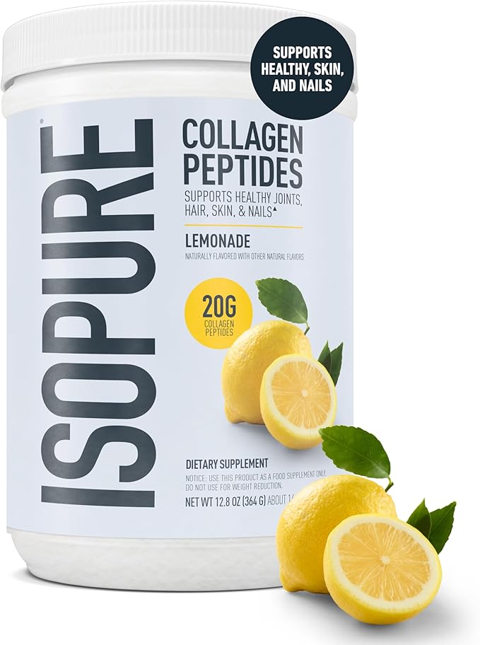 Isopure Collagen Peptides Powder Promotes Hair Nail Skin and Joint Health with Vitamin C and Biotin Lemonade 20g Collagen Peptides Per Serving 11.36 Oz 14 Servings (Packaging May Vary)