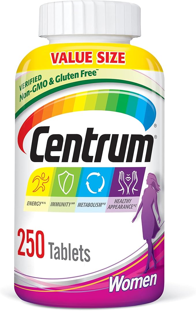 Centrum Multivitamin for Women Multivitamin/Multimineral Supplement with Iron Vitamin D3 B Vitamins and Antioxidant Vitamins C and E Tablet Gluten Free Non-GMO Ingredients - 250 Count