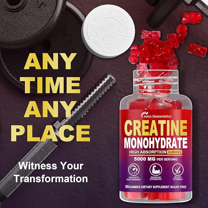Creatine Monohydrate Gummies Infused with 5g Creatine for Men and Women Chewable Creatine Monohydrate for Muscle Strength Muscle Builder Energy Boost Pre-Workout Supplement- 180 Raspberry Gummies