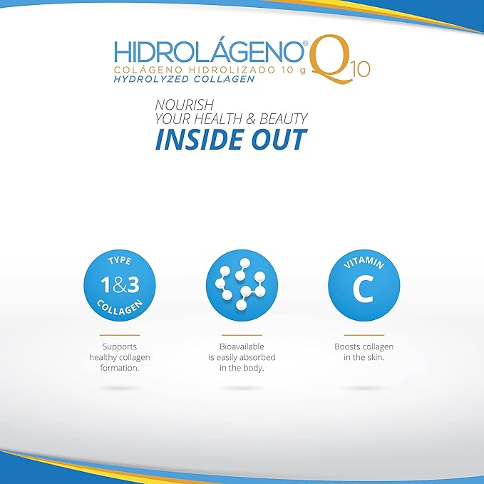 Hidrolageno Q10 Hydrolyzed Collagen Vitamins ZINC Antioxidants 30 sachets per pack 4.2 Ounce Pack of 1