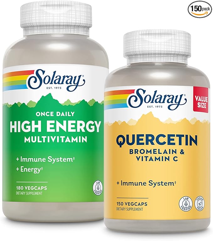 SOLARAY Once Daily High Energy Multiple &amp QBC Plex Bundle | Energy Respiratory &amp Immune Support Formulas | 180 150ct