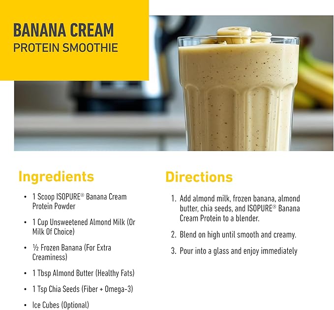Isopure Zero Carb 100% Pure Whey Isolate Protein Powder Gluten Free With Vitamins Banana Cream 25g Protein Per Serving 3 Lbs 44 Servings (Packaging May Vary)