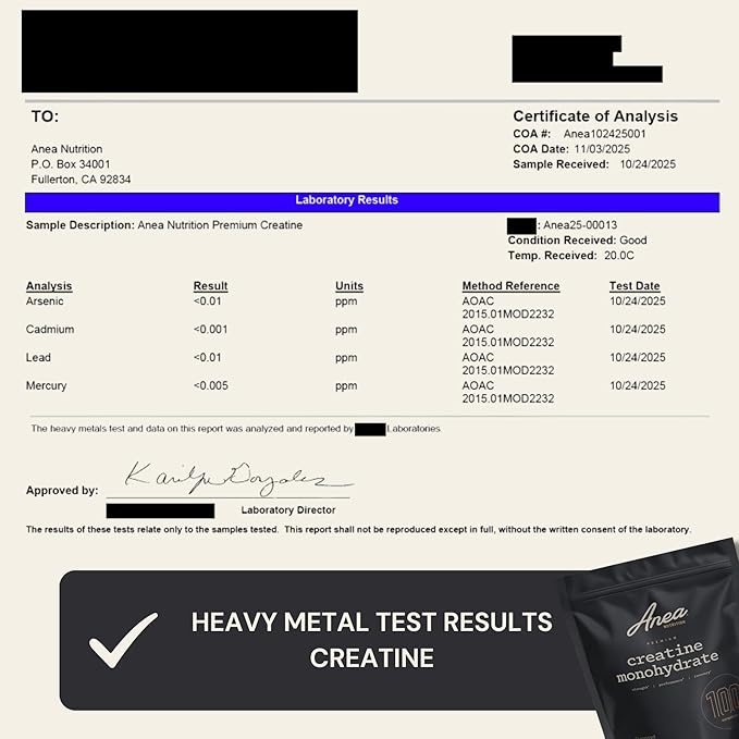 Anea Creatine Monohydrate - Unflavored | 5g Creapure® per Serving | Supports Muscle Energy Strength &amp Recovery | Pure &amp Filler-Free | Made in GMP Facility