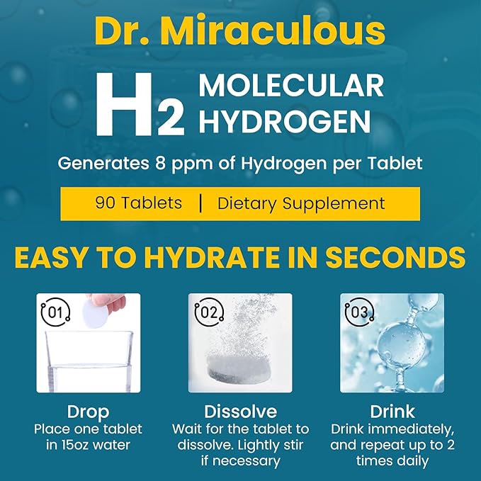 Hydrogen Water Tablets | 90CT Molecular Hydrogen Tablets for Drinking Water | H2 Molecular Magnesium Supplement for Athletic &amp Cognitive Performance | Non-GMO &amp Gluten Free 45 Serving