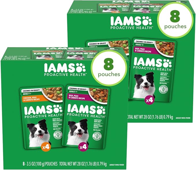 IAMS Proactive Health Adult Wet Dog Food Variety Pack 3.5 oz. Pouch (8 Count) (Pack of 2)
