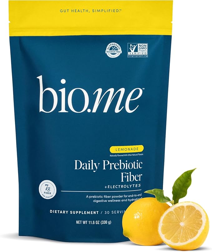 Bio.me Daily Prebiotic Fiber Lemonade with Electrolytes - 7g Per Serving - Soluble Fiber Supplement Powder for Women &amp Men - Digestive Health Gut Health &amp Hydration - Sugar Free - 30 Servings
