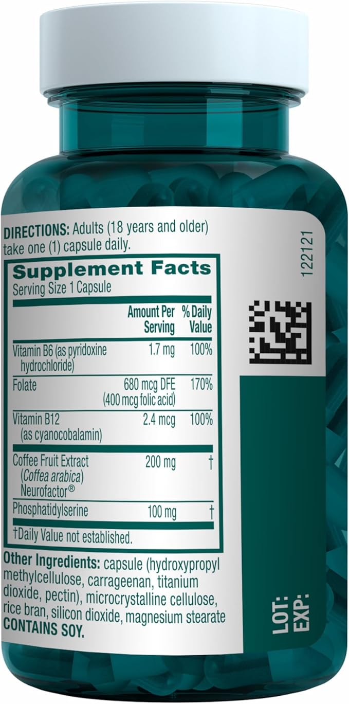 NEURIVA Plus Brain Supplement for Memory and Focus Clinically Tested Nootropics for Concentration for Mental Clarity Cognitive Enhancement Vitamins B6 B12 Phosphatidylserine 30 Capsules