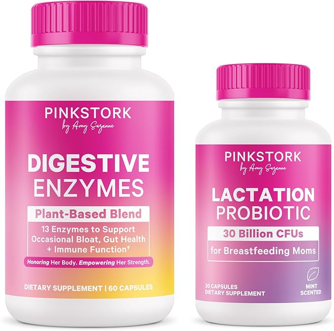 Pink Stork Lactation Probiotic Mint and Digestive Enzymes Bundle – Supports Digestive and Lactation Wellness – Breastfeeding Vitamins with Herbs and Enzymes