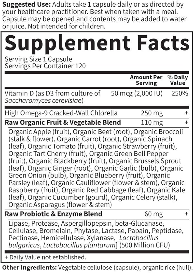 Garden of Life Vitamin DVitamin Code Raw D3Vitamin-D 2000 IURaw Whole Food D3 Supplements with ChlorellaFruitVeggies &amp Probiotics for Bone &amp Immune Health120 Vegetarian Capsules(Pack o