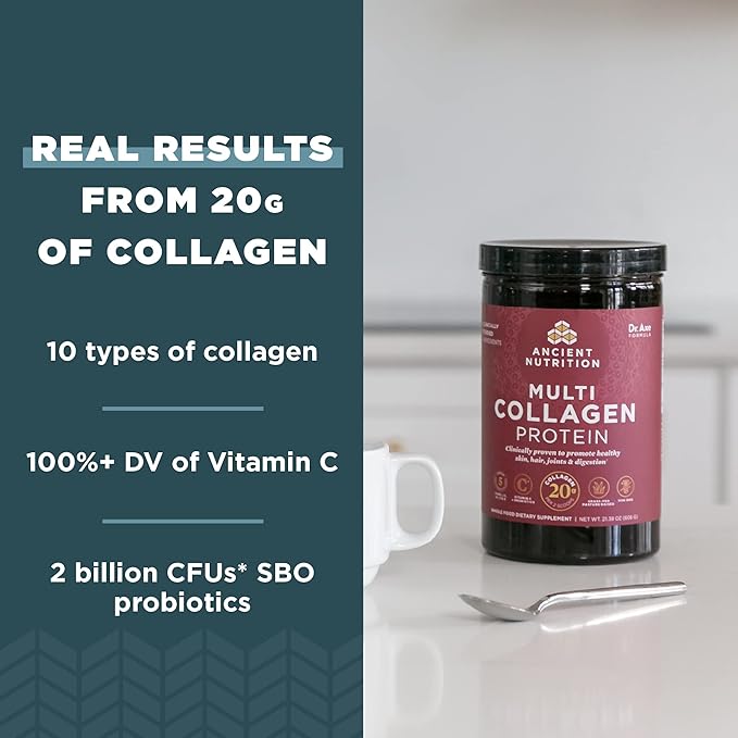 Ancient Nutrition Multi Collagen Protein Powder Unflavored 60 Servings + Multi Collagen Protein Powder Stick Packs Unflavored 40 Packs