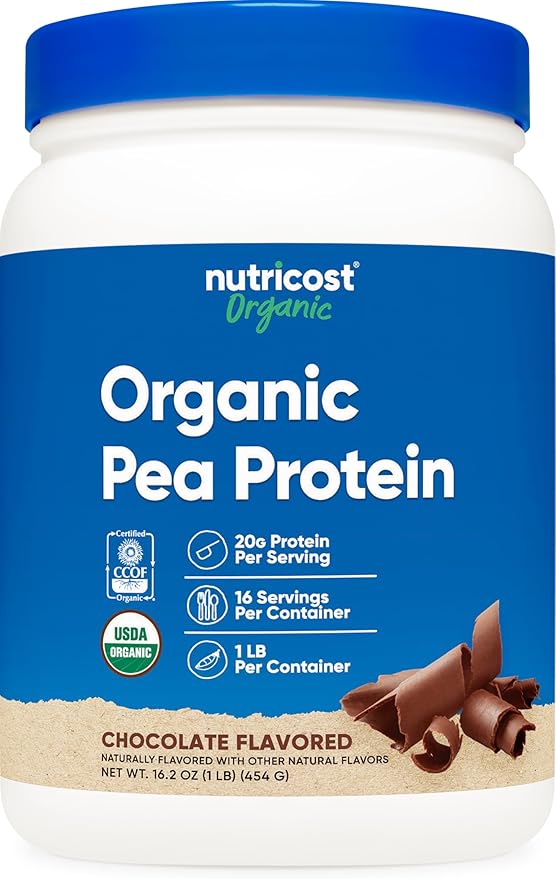 Nutricost Organic Pea Protein Powder (1 LB) Chocolate - Certified USDA Organic Protein from Plants Vegetarian Friendly Gluten Free Non-GMO