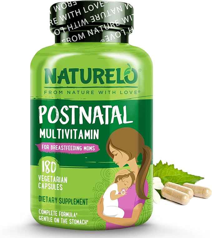 NATURELO Postnatal Multivitamin - Supplement for Breastfeeding Women - Plant-Based Vitamin D Folate Gentle Iron - for Nursing Mother Baby - Post Natal Lactation Support 180 Capsules